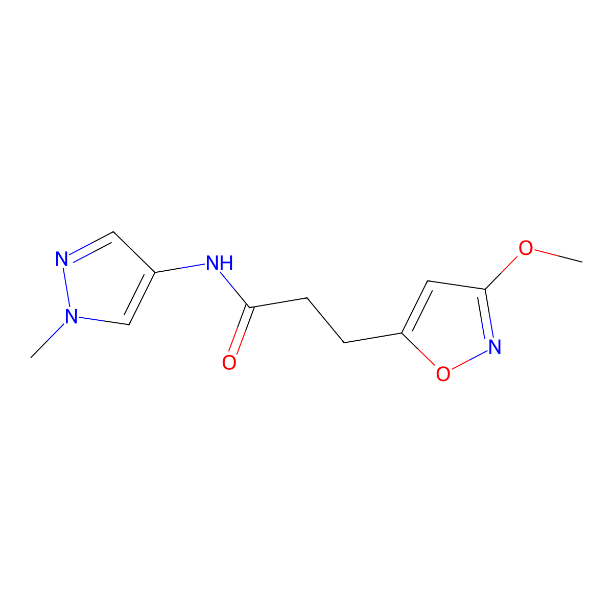 3-(3-methoxy-1,2-oxazol-5-yl)-N-(1-methyl-1H-pyrazol-4-yl)propanamide molecular structure, CAS 1401589-51-2