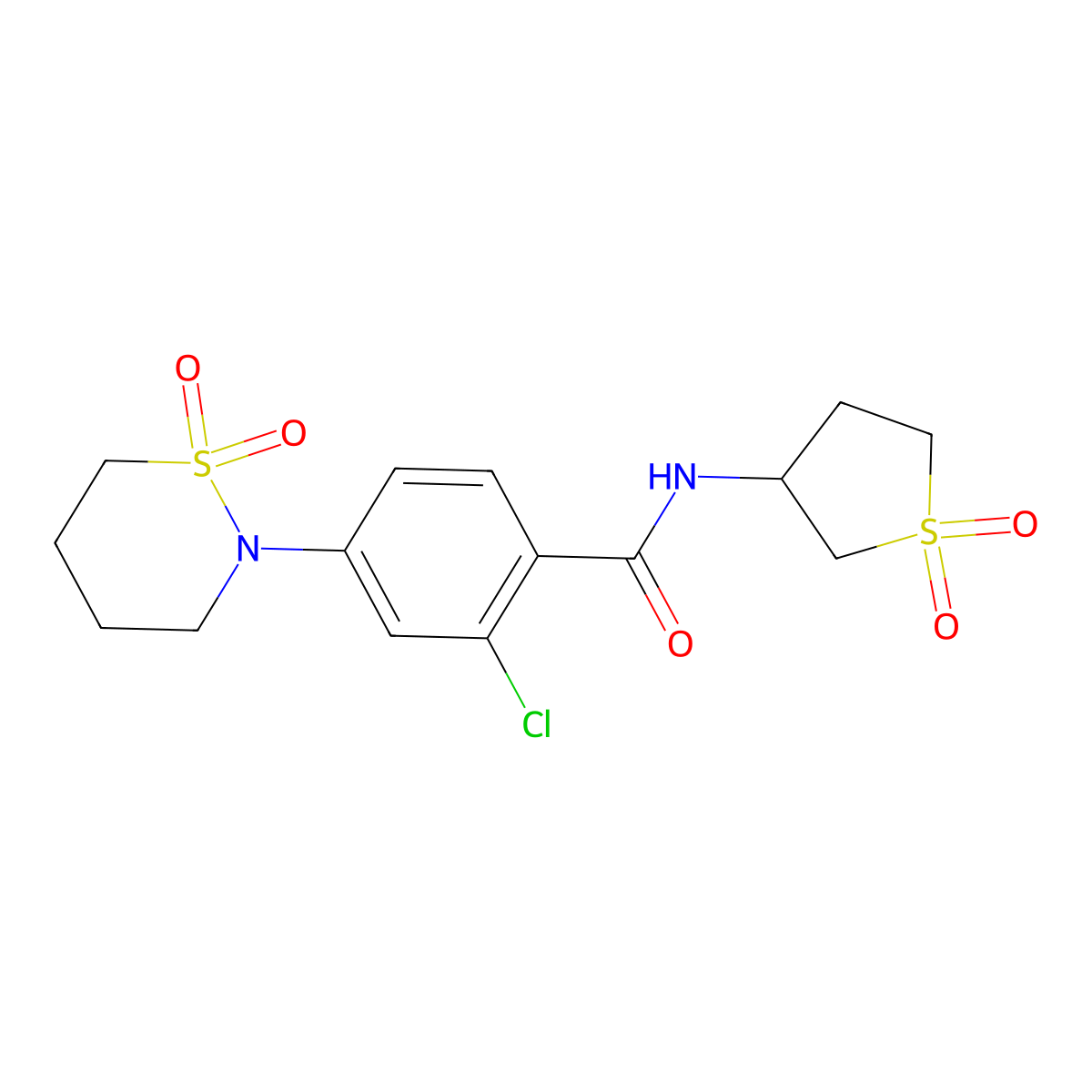 2-chloro-N-(1,1-dioxidotetrahydrothiophen-3-yl)-4-(1,1-dioxido-1,2-thiazinan-2-yl)benzamide molecular structure, CAS 1401589-54-5