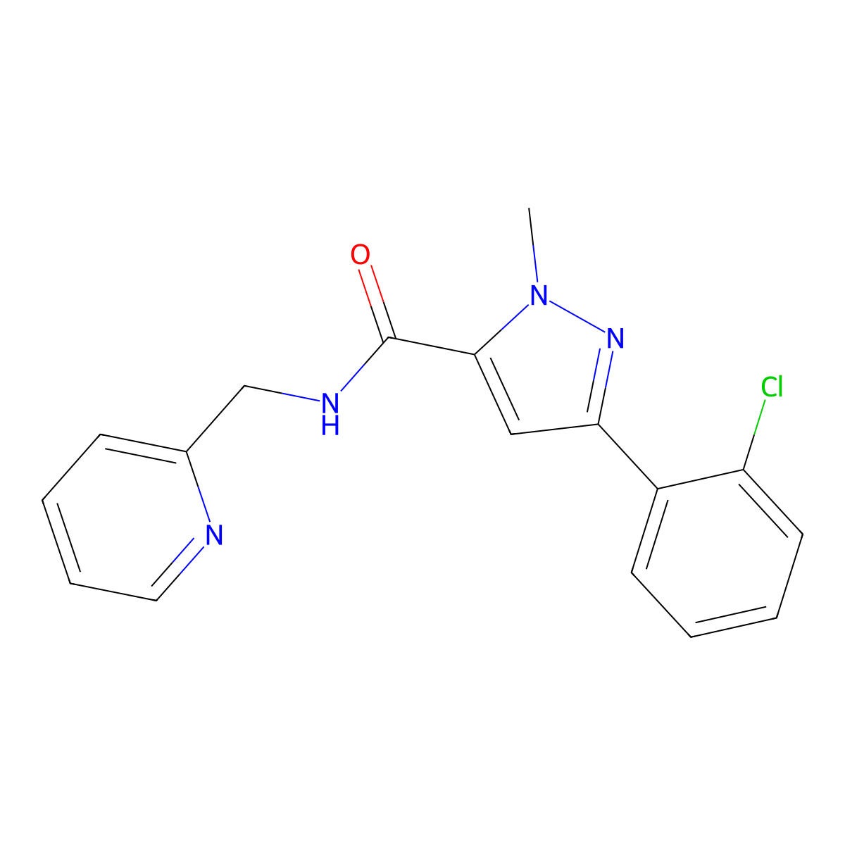 3-(2-chlorophenyl)-1-methyl-N-(2-pyridylmethyl)-1H-pyrazole-5-carboxamide molecular structure, CAS 1401589-56-7