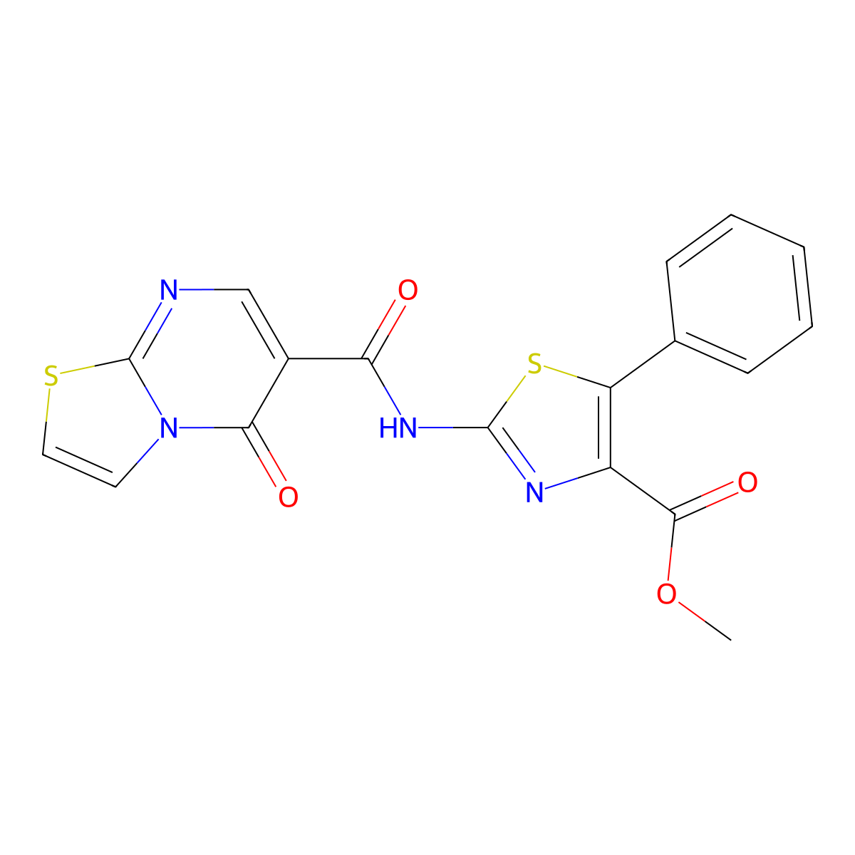 methyl 2-{[(5-oxo-5H-[1,3]thiazolo[3,2-a]pyrimidin-6-yl)carbonyl]amino}-5-phenyl-1,3-thiazole-4-carboxylate molecular structure, CAS 1401589-60-3
