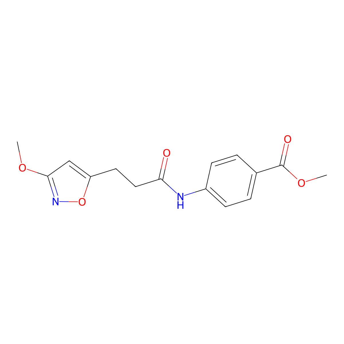 Methyl 4-{[3-(3-methoxy-1,2-oxazol-5-yl)propanoyl]amino}benzoate molecular structure, CAS 1401589-84-1
