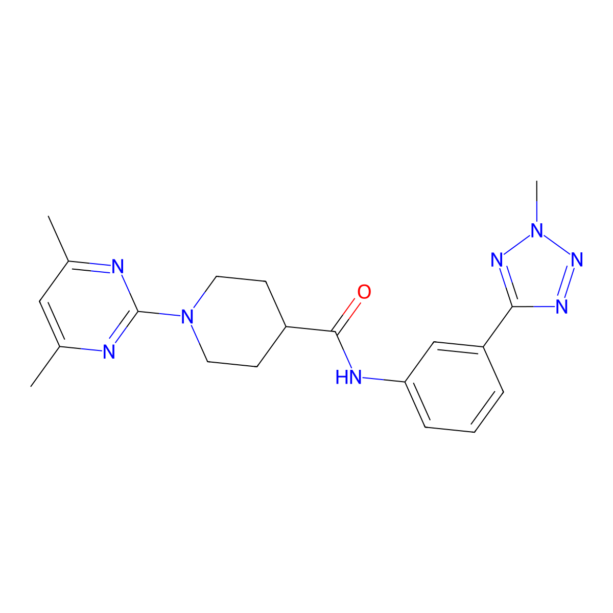 1-(4,6-dimethylpyrimidin-2-yl)-N-[3-(2-methyl-2H-tetrazol-5-yl)phenyl]piperidine-4-carboxamide molecular structure, CAS 1401589-85-2