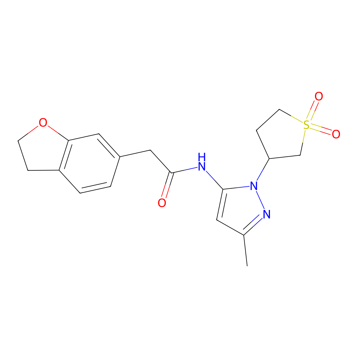 2-(2,3-dihydro-1-benzofuran-6-yl)-N-[1-(1,1-dioxidotetrahydrothiophen-3-yl)-3-methyl-1H-pyrazol-5-yl]acetamide molecular structure, CAS 1401589-98-7