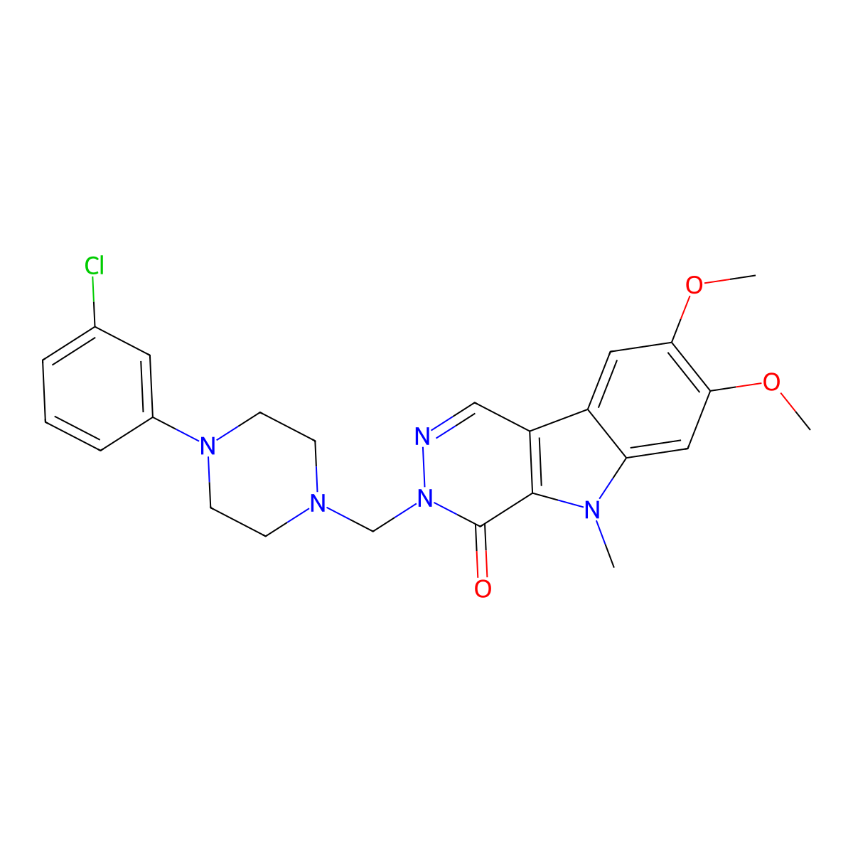 3-{[4-(3-chlorophenyl)piperazin-1-yl]methyl}-7,8-dimethoxy-5-methyl-3,5-dihydro-4H-pyridazino[4,5-b]indol-4-one molecular structure, CAS 1401590-12-2