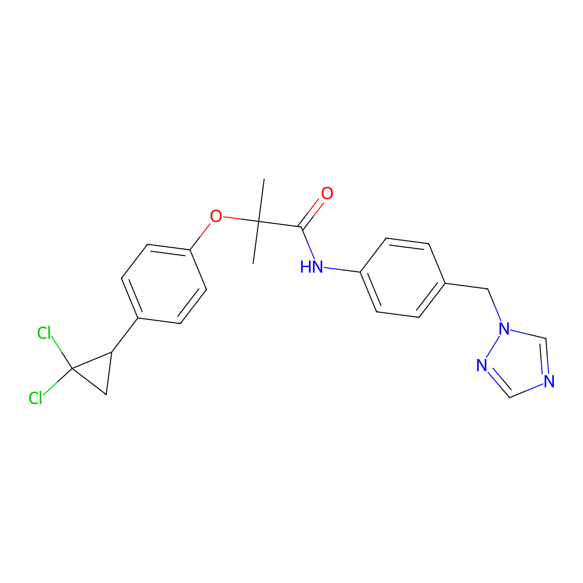 2-[4-(2,2-dichlorocyclopropyl)phenoxy]-2-methyl-N-[4-(1H-1,2,4-triazol-1-ylmethyl)phenyl]propanamide molecular structure, CAS 1401590-28-0