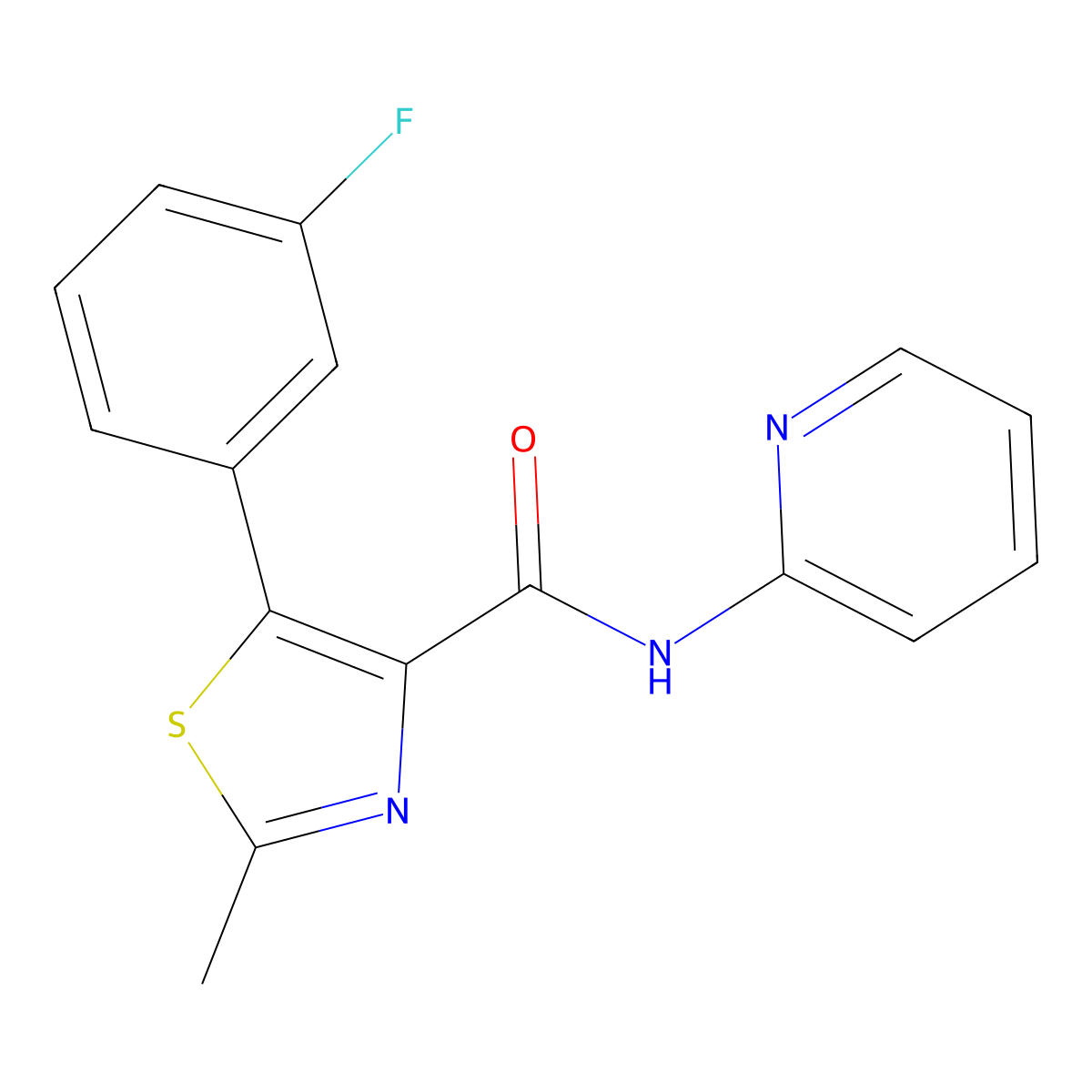 5-(3-fluorophenyl)-2-methyl-N-(2-pyridyl)-1,3-thiazole-4-carboxamide molecular structure, CAS 1401590-29-1