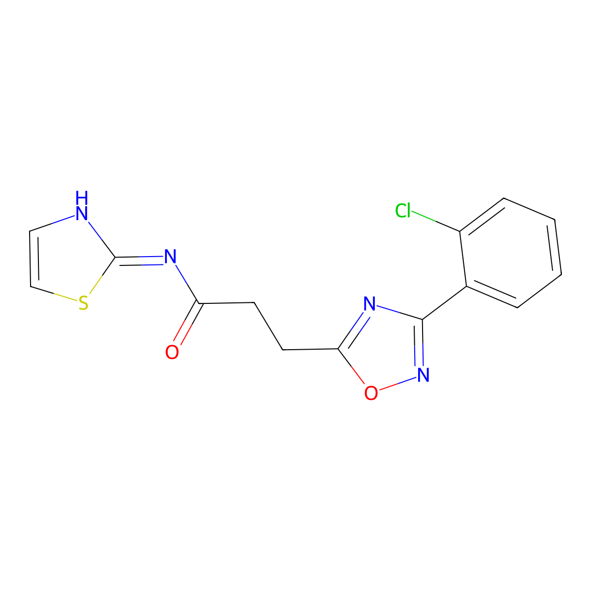 3-(3-(2-chlorophenyl)-1,2,4-oxadiazol-5-yl)-N-(thiazol-2-yl)propanamide molecular structure, CAS 1401590-30-4