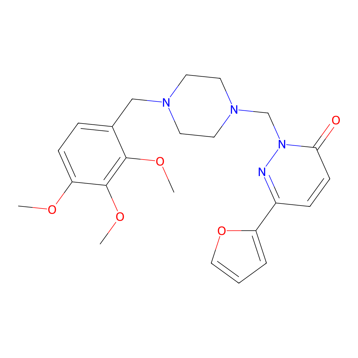 6-(furan-2-yl)-2-{[4-(2,3,4-trimethoxybenzyl)piperazin-1-yl]methyl}pyridazin-3(2H)-one molecular structure, CAS 1401590-40-6