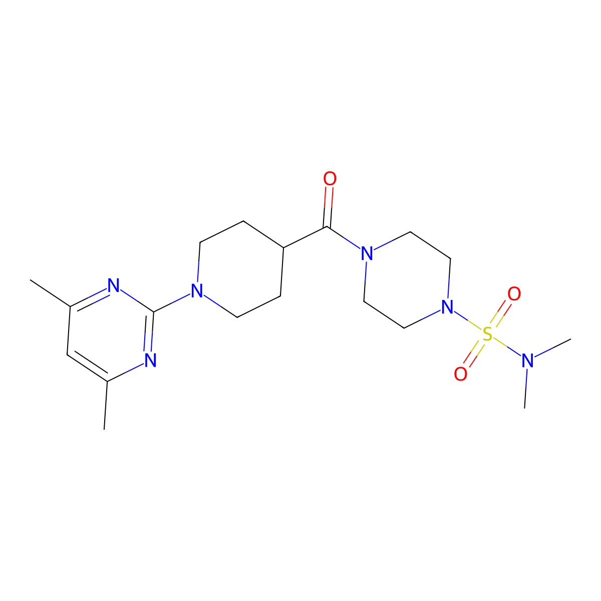 4-{[1-(4,6-dimethylpyrimidin-2-yl)piperidin-4-yl]carbonyl}-N,N-dimethylpiperazine-1-sulfonamide molecular structure, CAS 1401590-47-3