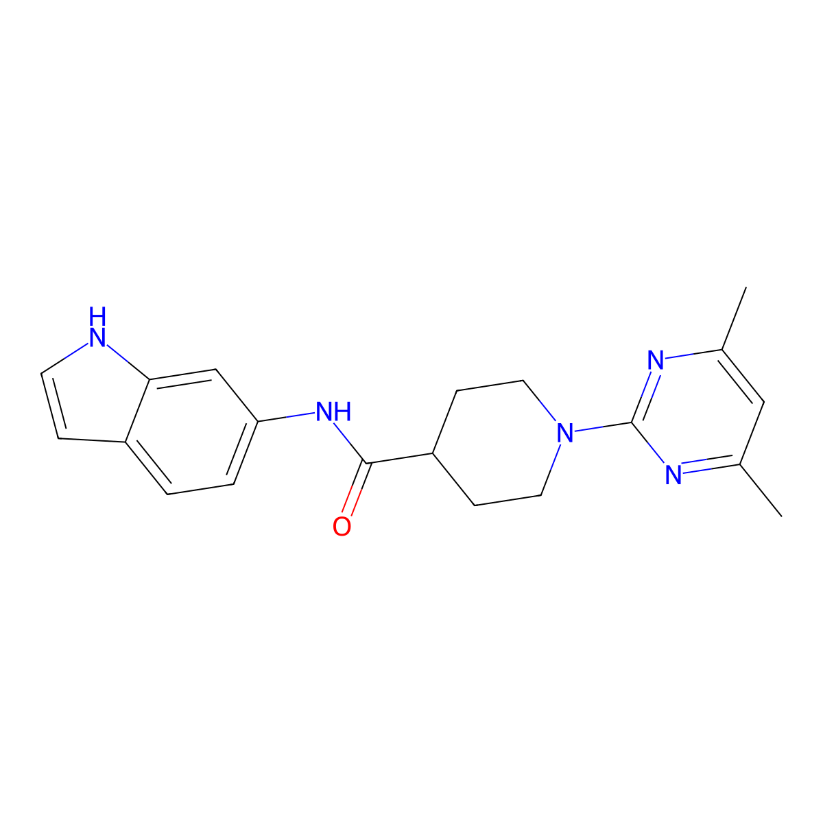 1-(4,6-dimethylpyrimidin-2-yl)-N-(1H-indol-6-yl)piperidine-4-carboxamide molecular structure, CAS 1401590-55-3