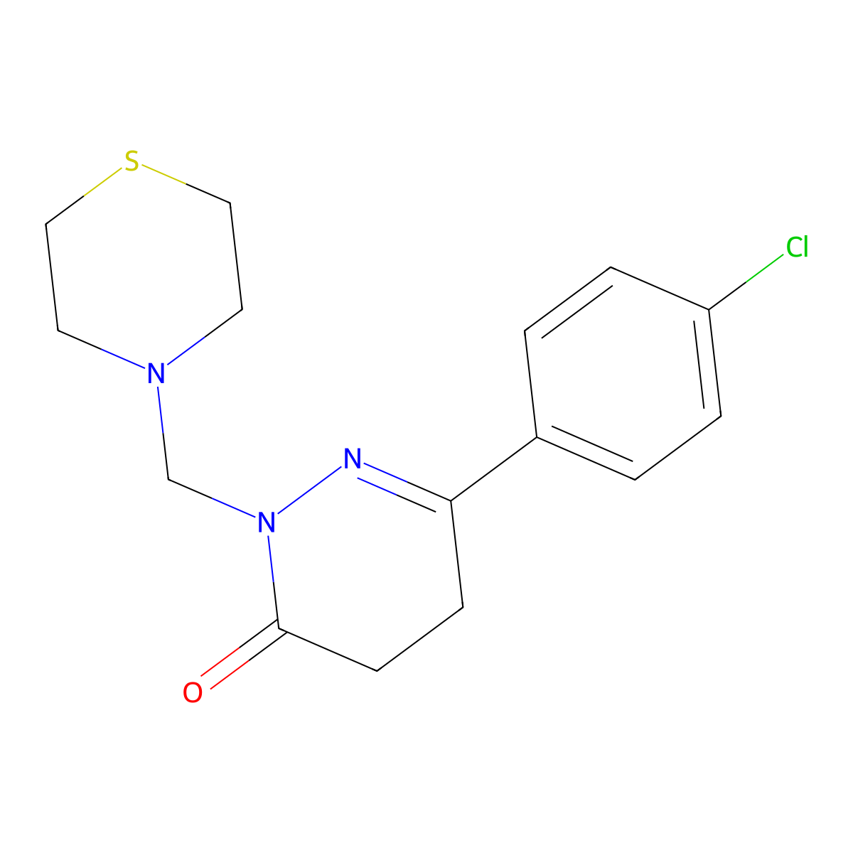 6-(4-chlorophenyl)-2-(thiomorpholin-4-ylmethyl)-4,5-dihydropyridazin-3(2H)-one molecular structure, CAS 1401590-64-4