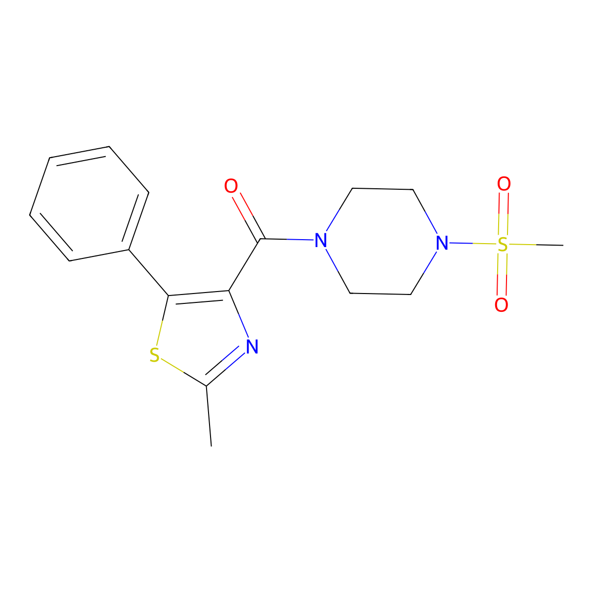 (2-Methyl-5-phenyl-1,3-thiazol-4-yl)[4-(methylsulfonyl)piperazin-1-yl]methanone molecular structure, CAS 1401590-65-5