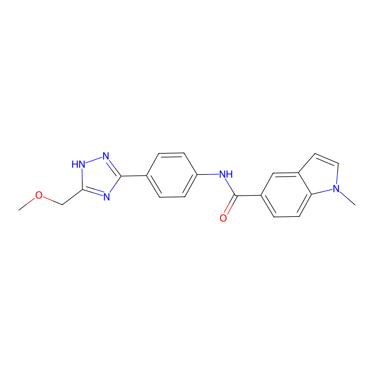 N-{4-[5-(methoxymethyl)-1H-1,2,4-triazol-3-yl]phenyl}-1-methyl-1H-indole-5-carboxamide molecular structure, CAS 1401590-68-8