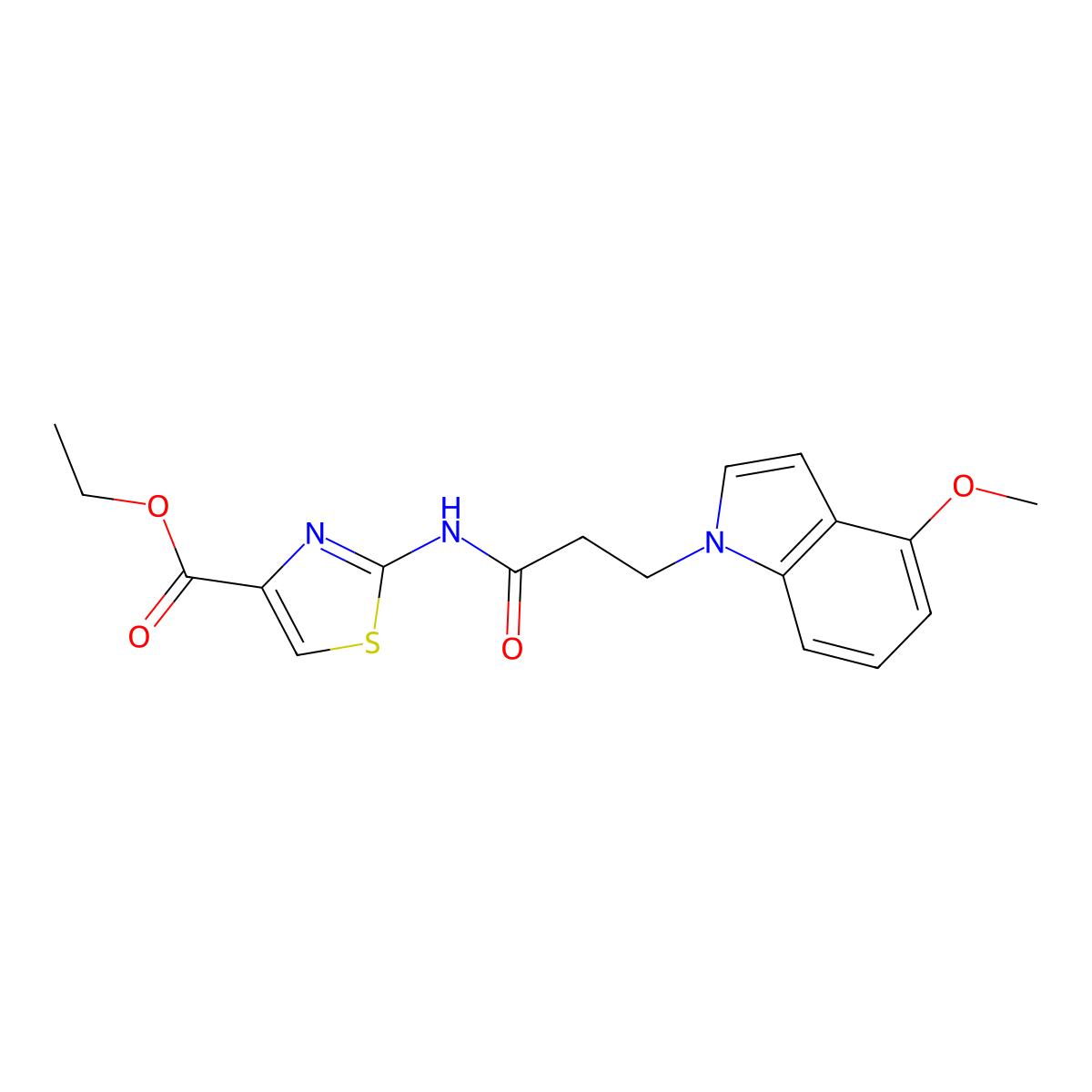 ethyl 2-{[3-(4-methoxy-1H-indol-1-yl)propanoyl]amino}-1,3-thiazole-4-carboxylate molecular structure, CAS 1401590-69-9