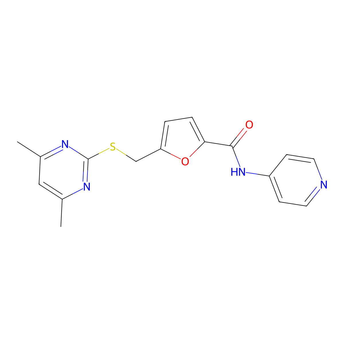 5-{[(4,6-dimethylpyrimidin-2-yl)sulfanyl]methyl}-N-(pyridin-4-yl)furan-2-carboxamide molecular structure, CAS 1401590-71-3