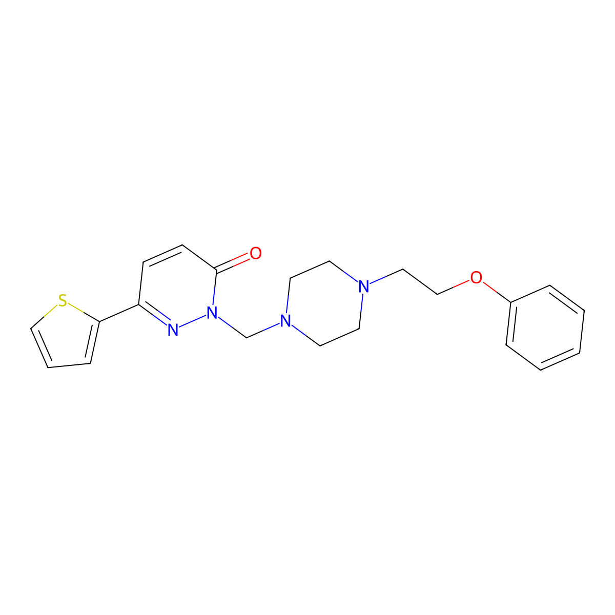 2-{[4-(2-phenoxyethyl)piperazin-1-yl]methyl}-6-(thiophen-2-yl)pyridazin-3(2H)-one molecular structure, CAS 1401591-01-2