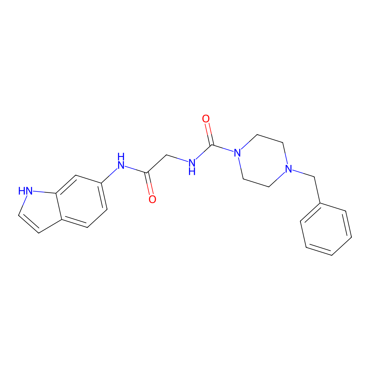 4-benzyl-N-[2-(1H-indol-6-ylamino)-2-oxoethyl]piperazine-1-carboxamide molecular structure, CAS 1401591-12-5