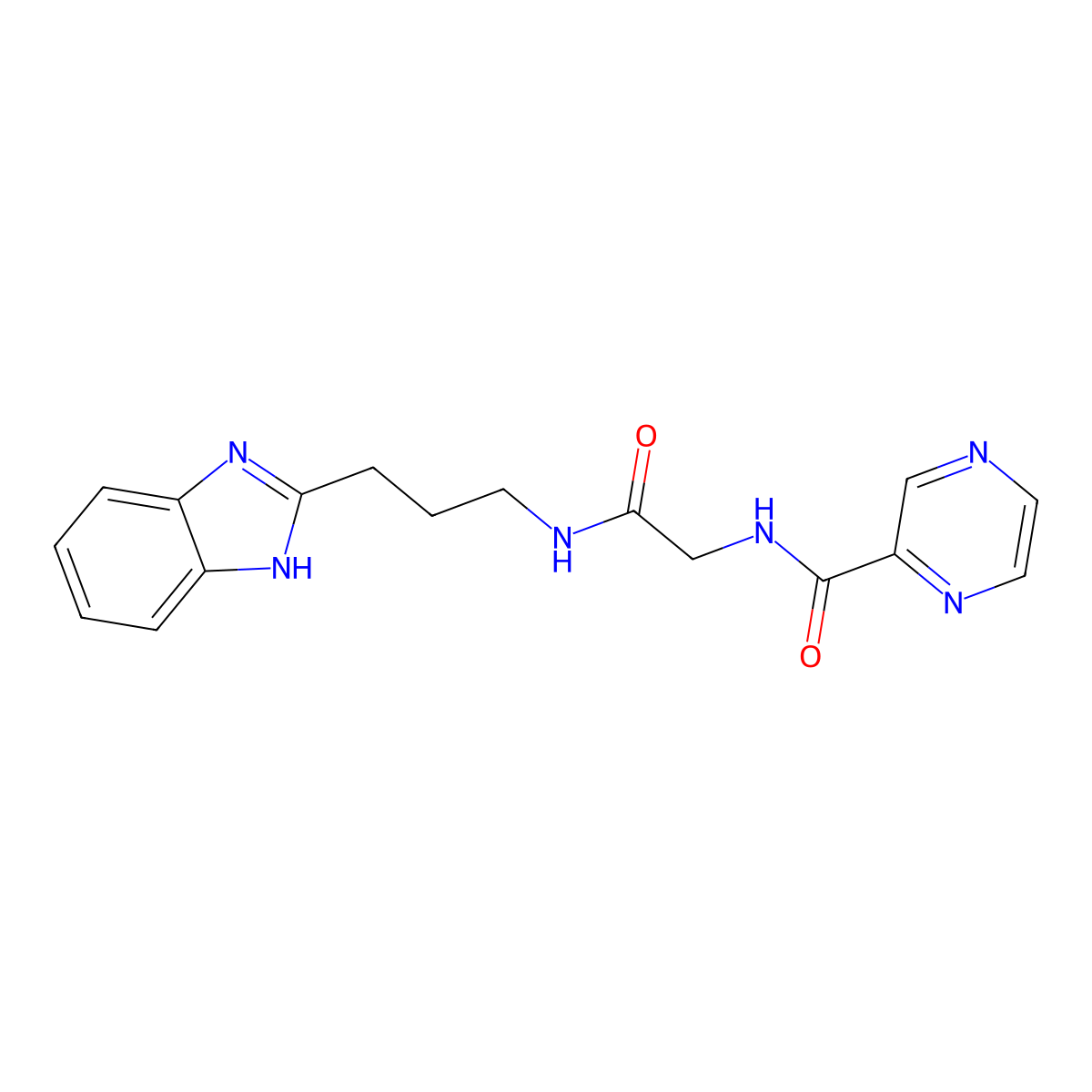 N-(2-((3-(1H-benzo[d]imidazol-2-yl)propyl)amino)-2-oxoethyl)pyrazine-2-carboxamide molecular structure, CAS 1401591-14-7