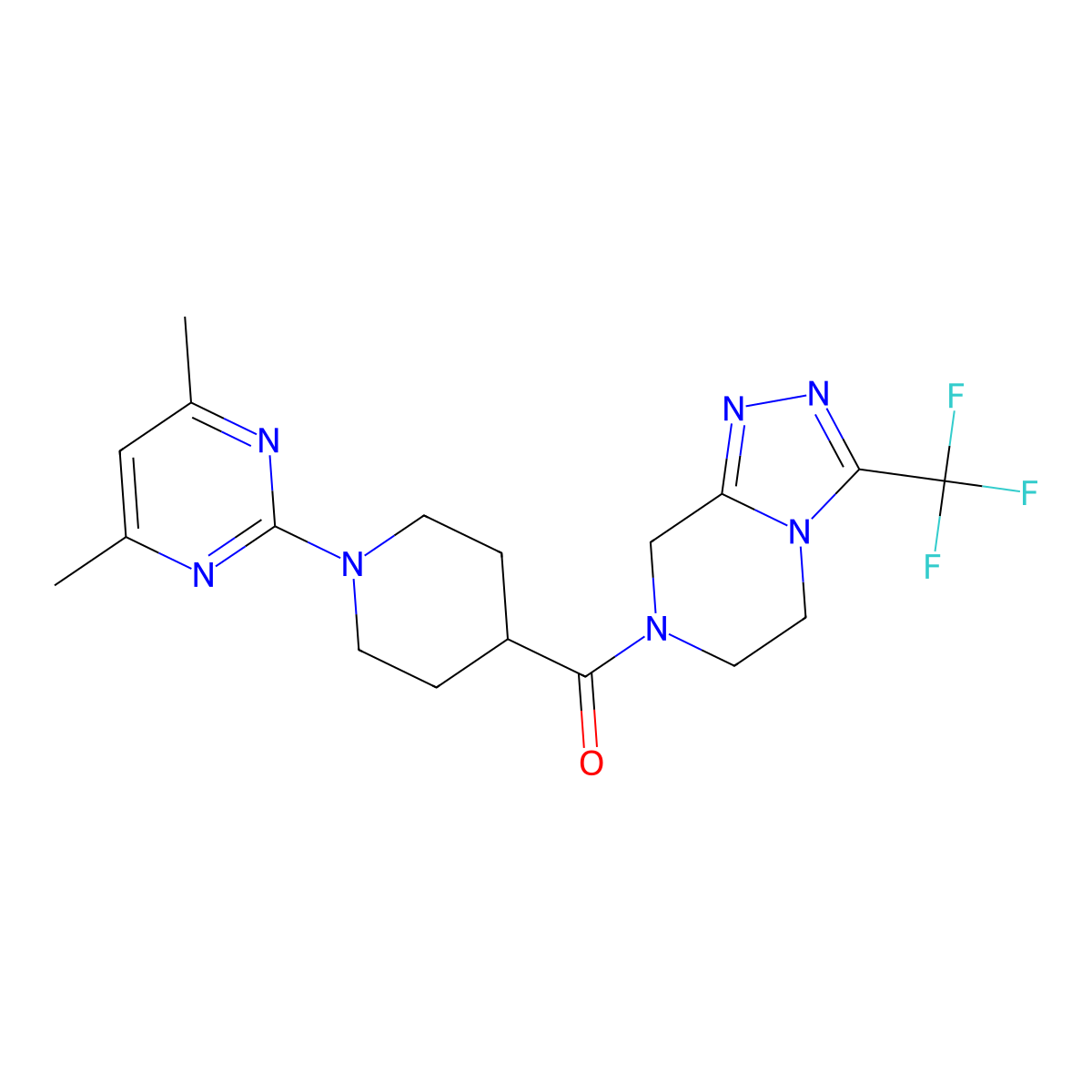 [1-(4,6-dimethylpyrimidin-2-yl)piperidin-4-yl][3-(trifluoromethyl)-5,6-dihydro[1,2,4]triazolo[4,3-a]pyrazin-7(8H)-yl]methanone molecular structure, CAS 1401591-17-0