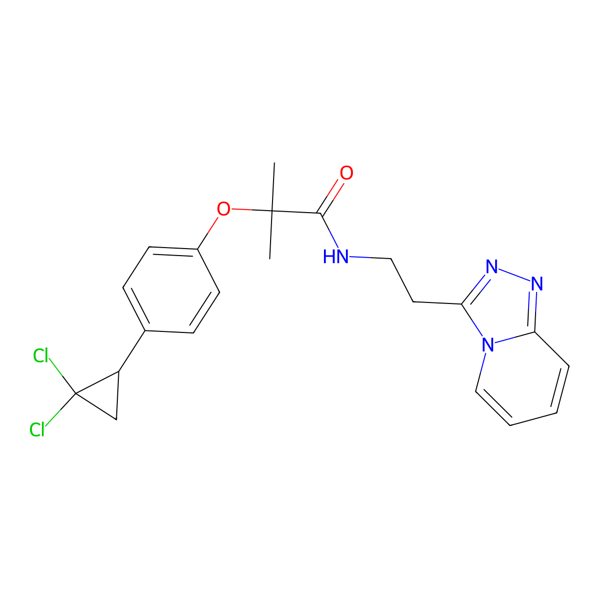 2-[4-(2,2-dichlorocyclopropyl)phenoxy]-2-methyl-N-[2-([1,2,4]triazolo[4,3-a]pyridin-3-yl)ethyl]propanamide molecular structure, CAS 1401591-18-1