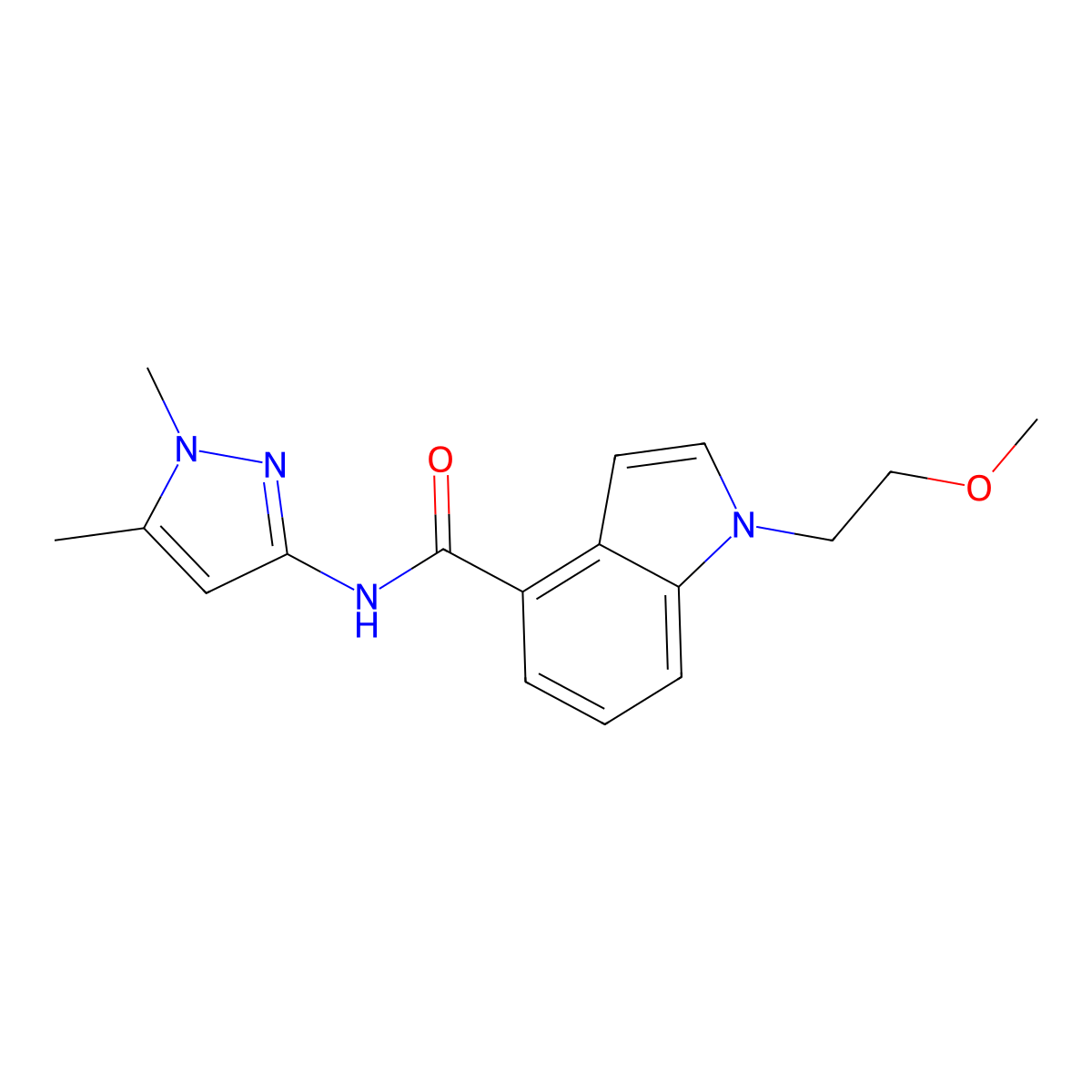 N-(1,5-dimethyl-1H-pyrazol-3-yl)-1-(2-methoxyethyl)-1H-indole-4-carboxamide molecular structure, CAS 1401591-22-7