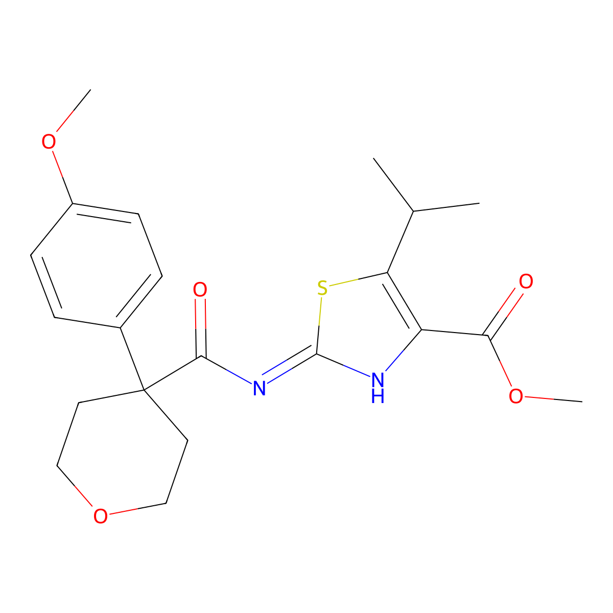 methyl 5-isopropyl-2-({[4-(4-methoxyphenyl)tetrahydro-2H-pyran-4-yl]carbonyl}amino)-1,3-thiazole-4-carboxylate molecular structure, CAS 1401591-44-3