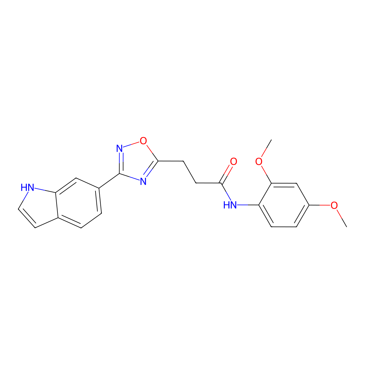 N-(2,4-dimethoxyphenyl)-3-[3-(1H-indol-6-yl)-1,2,4-oxadiazol-5-yl]propanamide molecular structure, CAS 1401591-47-6