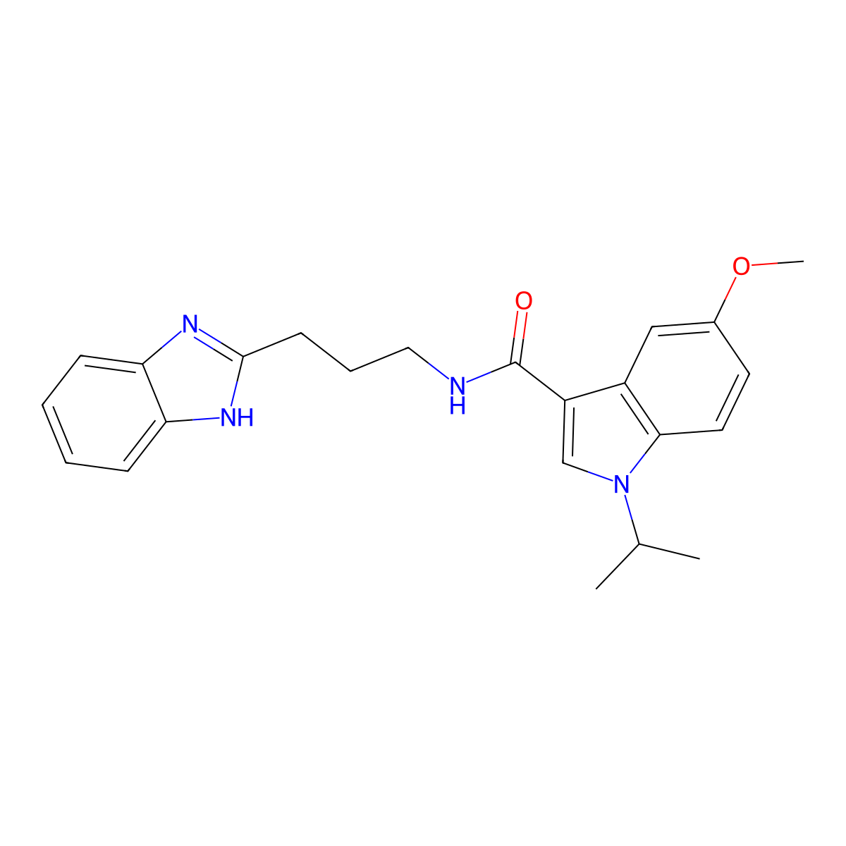 N-(3-(1H-benzo[d]imidazol-2-yl)propyl)-1-isopropyl-5-methoxy-1H-indole-3-carboxamide molecular structure, CAS 1401591-48-7