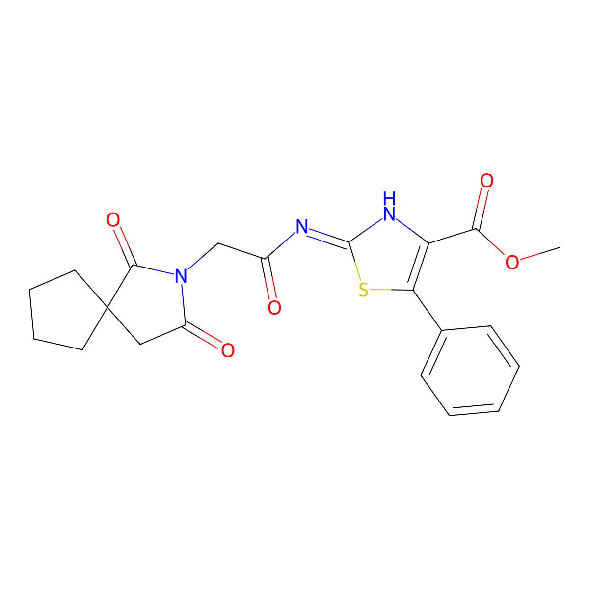 Methyl 2-{[(1,3-dioxo-2-azaspiro[4.4]non-2-yl)acetyl]amino}-5-phenyl-1,3-thiazole-4-carboxylate molecular structure, CAS 1401591-79-4