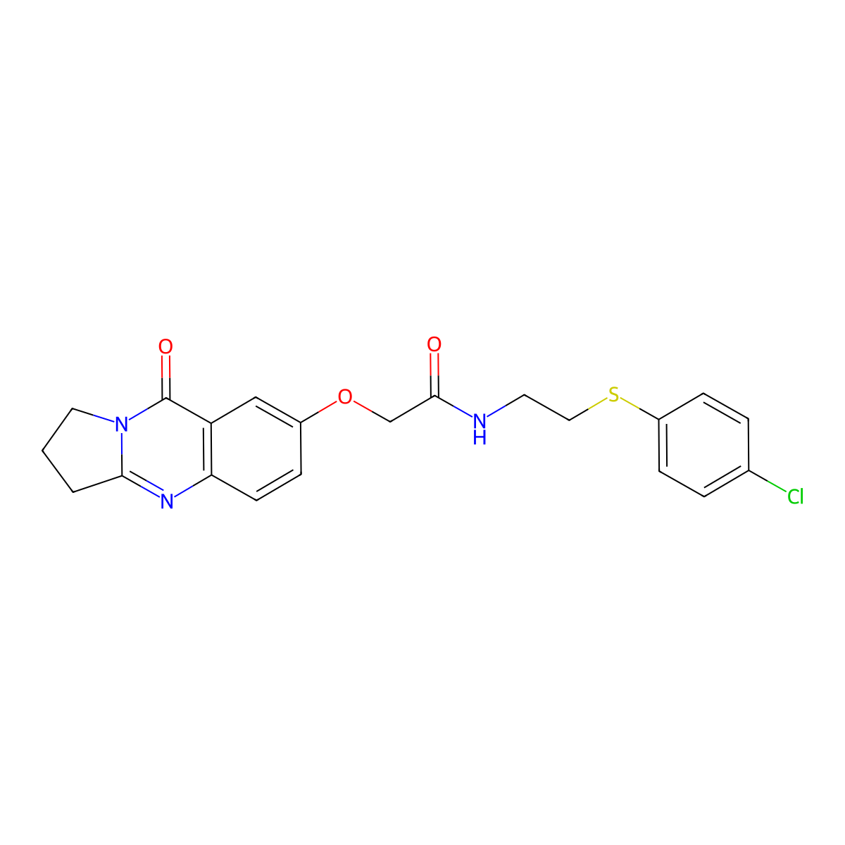 N-{2-[(4-chlorophenyl)sulfanyl]ethyl}-2-[(9-oxo-1,2,3,9-tetrahydropyrrolo[2,1-b]quinazolin-7-yl)oxy]acetamide molecular structure, CAS 1401591-82-9