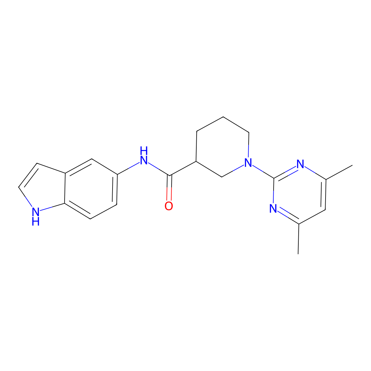 1-(4,6-dimethylpyrimidin-2-yl)-N-(1H-indol-5-yl)piperidine-3-carboxamide molecular structure, CAS 1401591-83-0