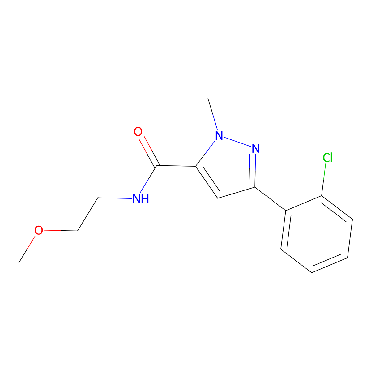 3-(2-chlorophenyl)-N-(2-methoxyethyl)-1-methyl-1H-pyrazole-5-carboxamide molecular structure, CAS 1401591-98-7