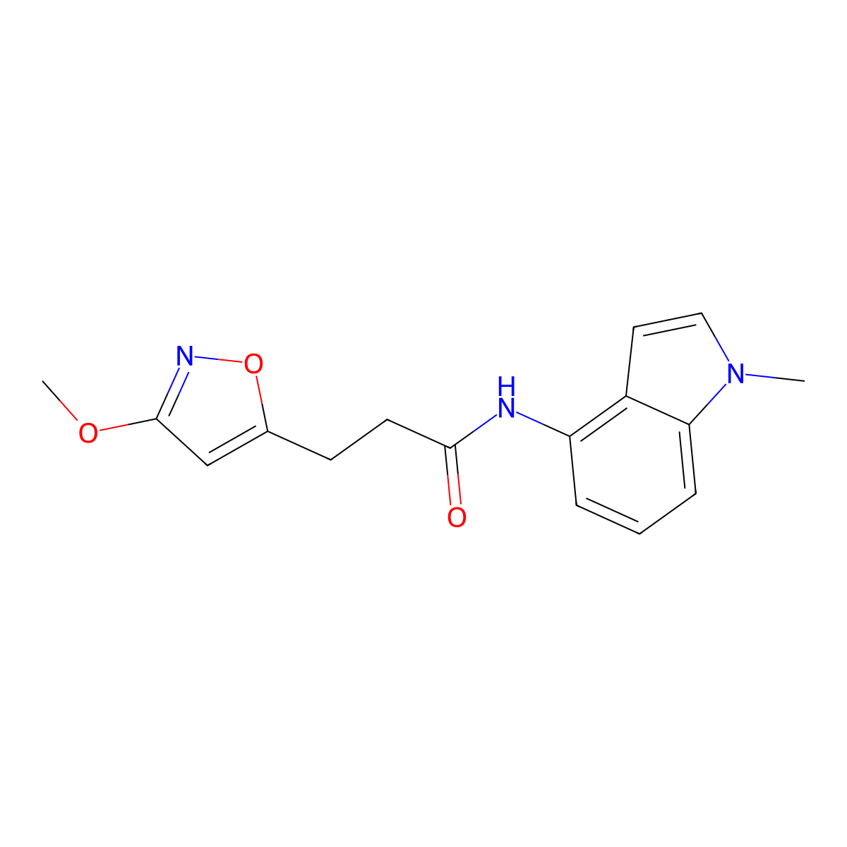 3-(3-methoxy-1,2-oxazol-5-yl)-N-(1-methyl-1H-indol-4-yl)propanamide molecular structure, CAS 1401592-10-6
