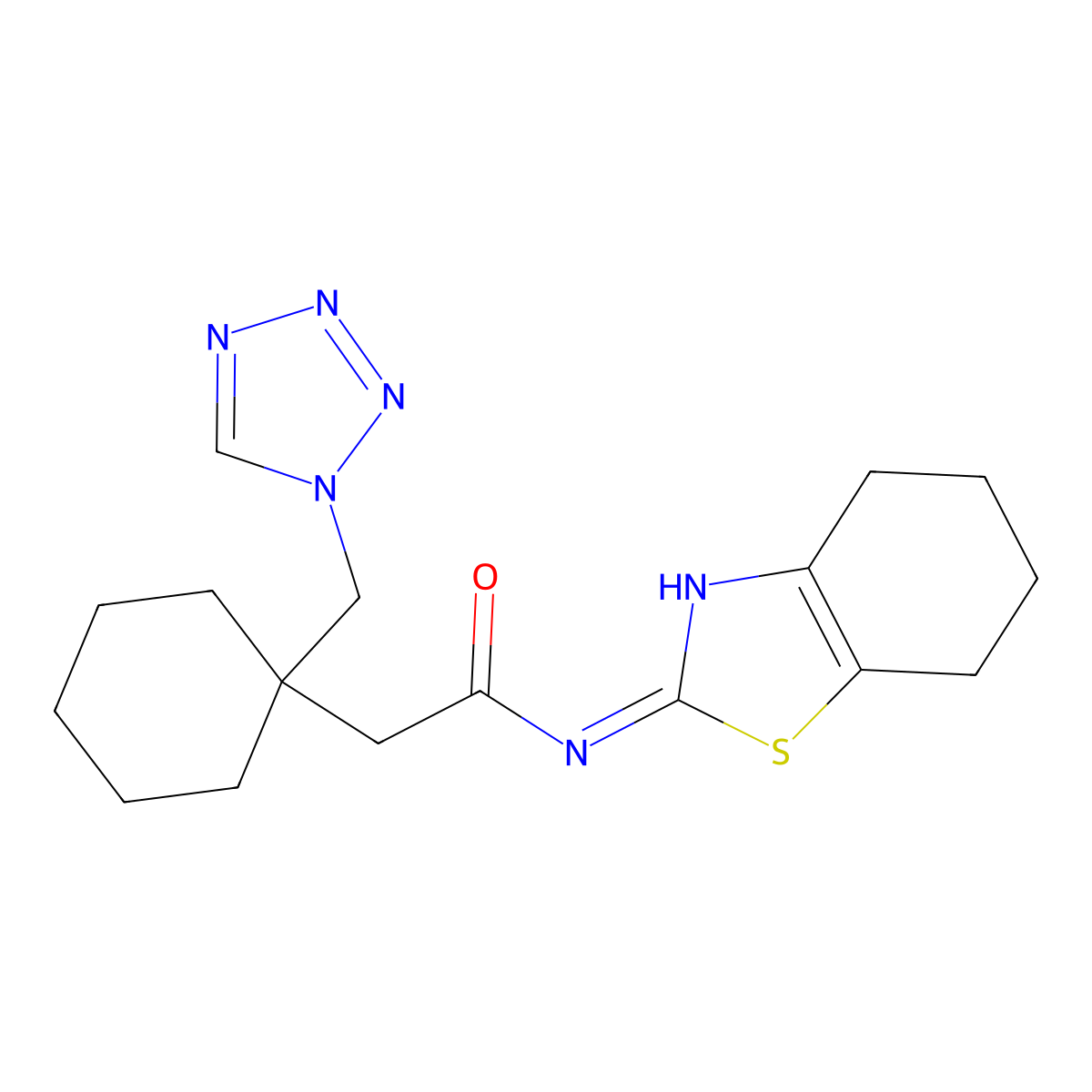 2-(1-((1H-tetrazol-1-yl)methyl)cyclohexyl)-N-(4,5,6,7-tetrahydrobenzo[d]thiazol-2-yl)acetamide molecular structure, CAS 1401592-25-3