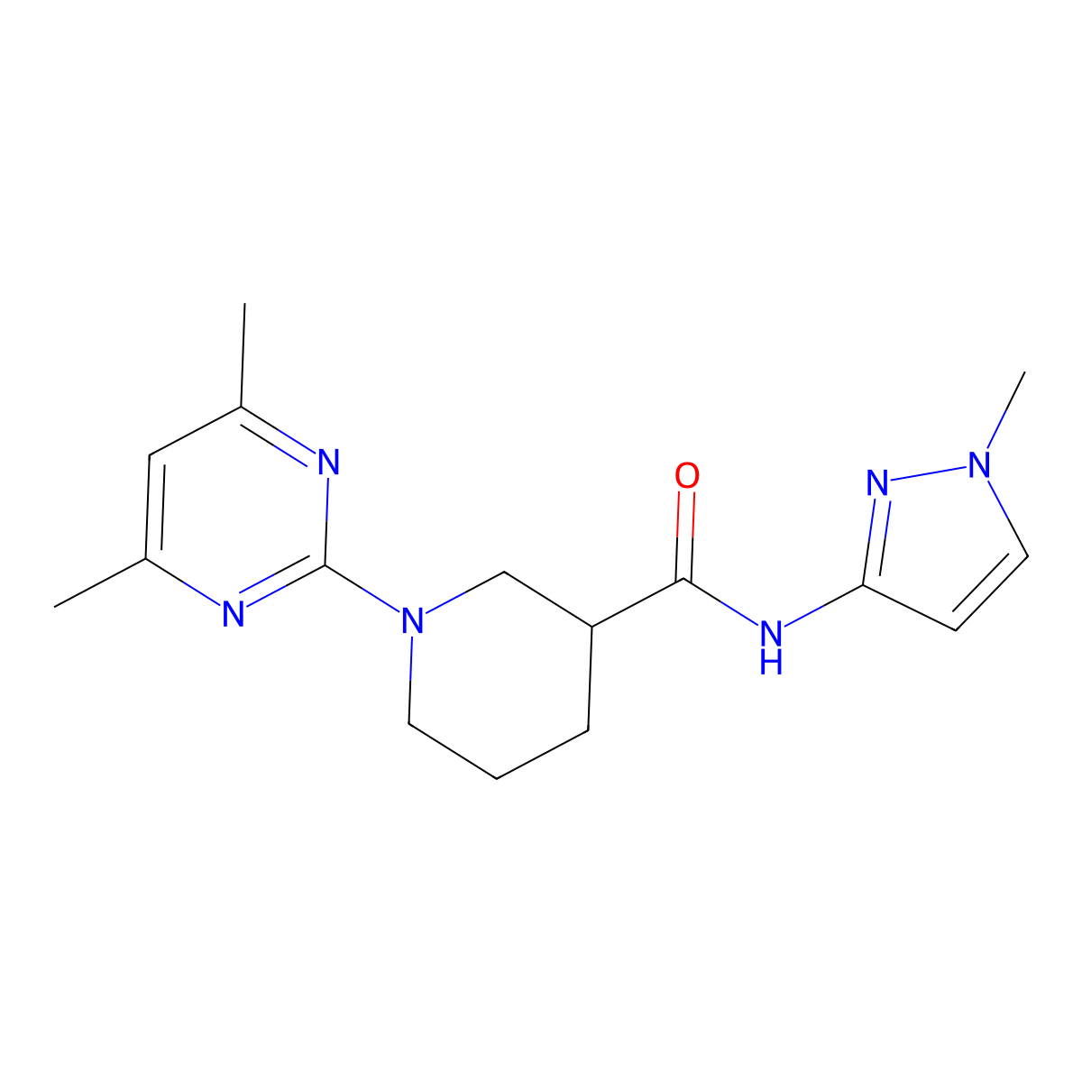 1-(4,6-dimethylpyrimidin-2-yl)-N-(1-methyl-1H-pyrazol-3-yl)piperidine-3-carboxamide molecular structure, CAS 1401592-57-1