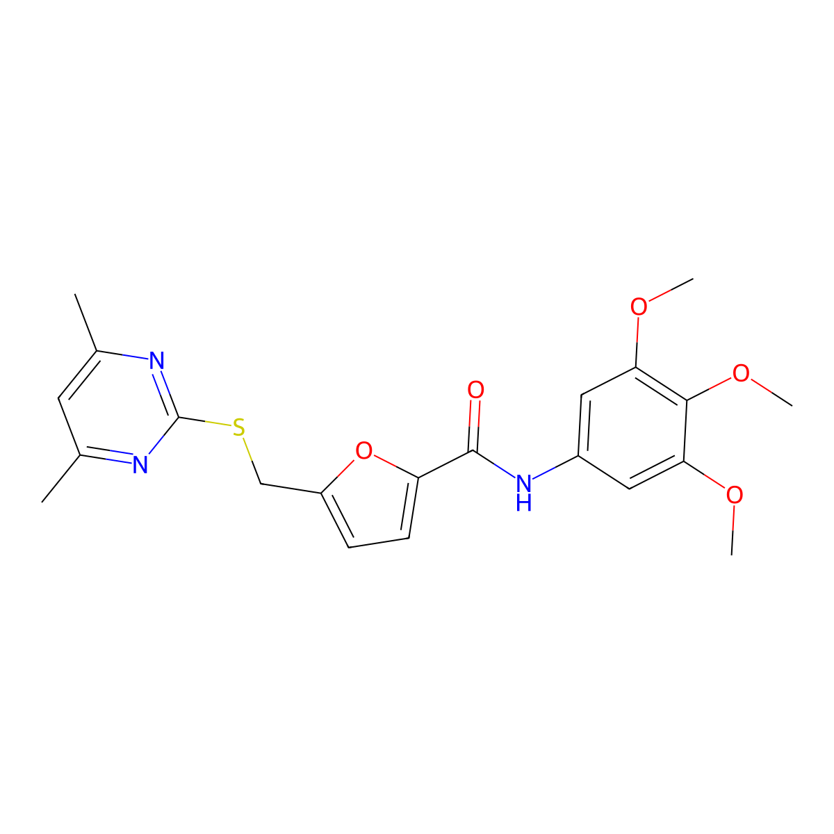 5-{[(4,6-dimethylpyrimidin-2-yl)sulfanyl]methyl}-N-(3,4,5-trimethoxyphenyl)furan-2-carboxamide molecular structure, CAS 1401592-76-4