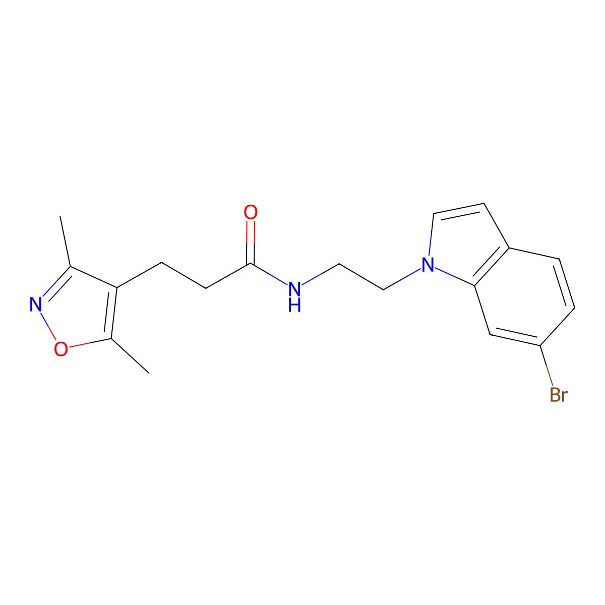 N-[2-(6-bromo-1H-indol-1-yl)ethyl]-3-(3,5-dimethyl-1,2-oxazol-4-yl)propanamide molecular structure, CAS 1401592-82-2