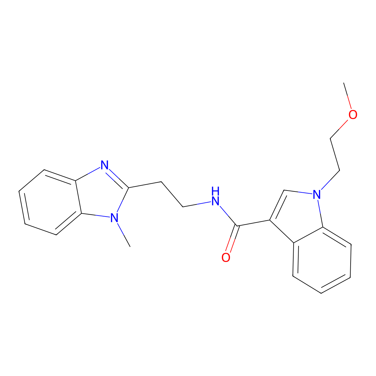 1-(2-methoxyethyl)-N-[2-(1-methyl-1H-1,3-benzimidazol-2-yl)ethyl]-1H-indole-3-carboxamide molecular structure, CAS 1401593-00-7