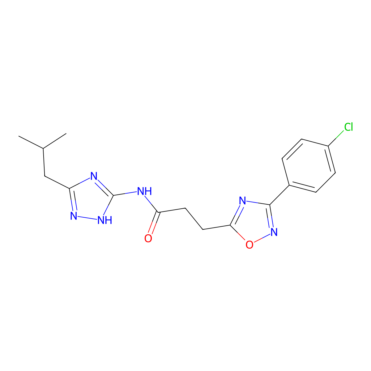 3-[3-(4-chlorophenyl)-1,2,4-oxadiazol-5-yl]-N-[3-(2-methylpropyl)-1H-1,2,4-triazol-5-yl]propanamide molecular structure, CAS 1401593-14-3