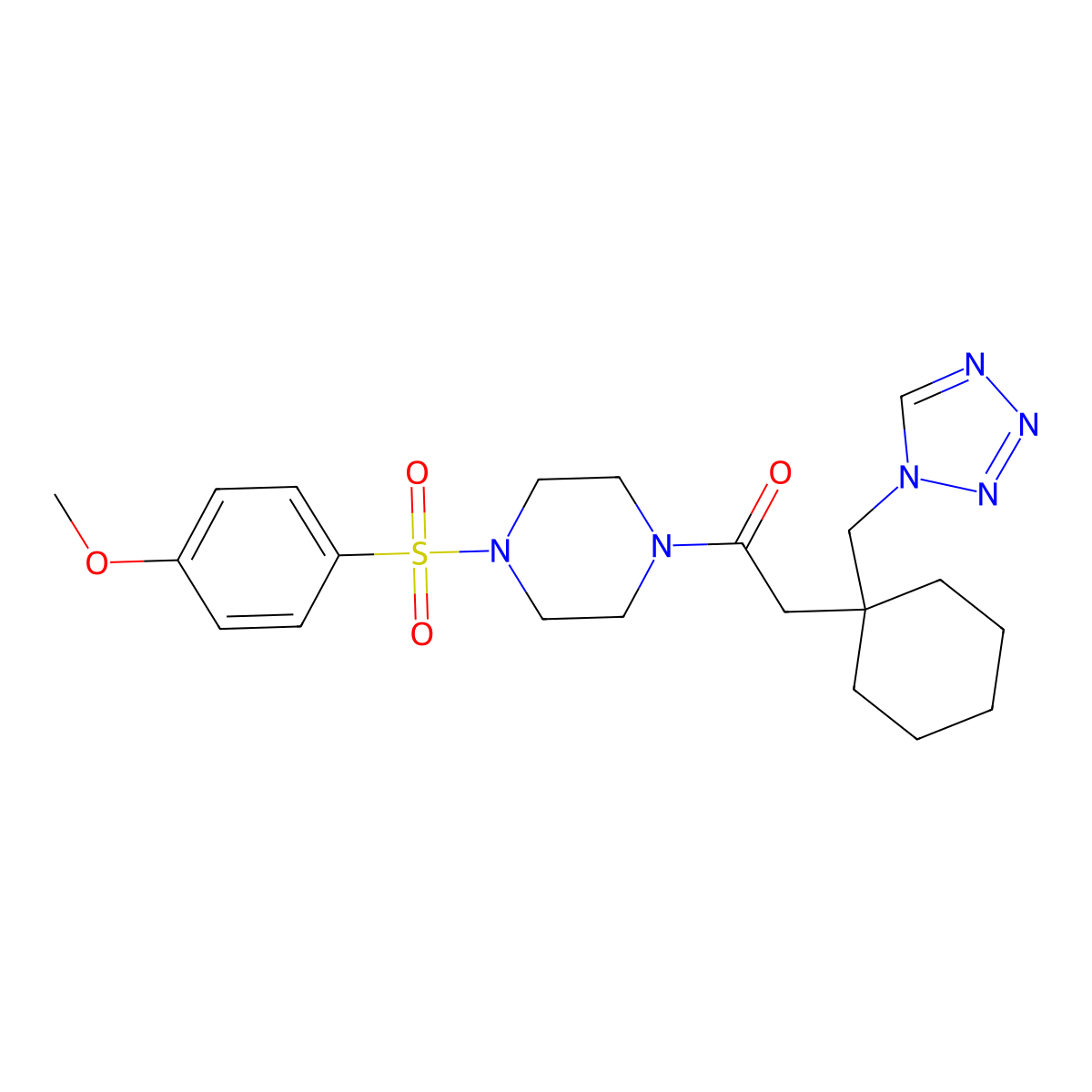 1-{4-[(4-methoxyphenyl)sulfonyl]piperazin-1-yl}-2-[1-(1H-tetrazol-1-ylmethyl)cyclohexyl]ethanone molecular structure, CAS 1401593-27-8