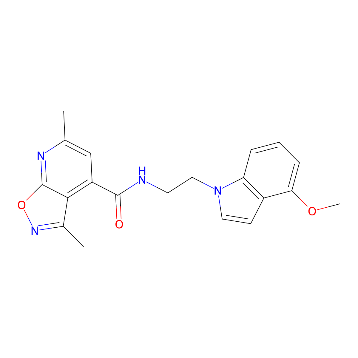 N-[2-(4-methoxy-1H-indol-1-yl)ethyl]-3,6-dimethylisoxazolo[5,4-b]pyridine-4-carboxamide molecular structure, CAS 1401593-85-8