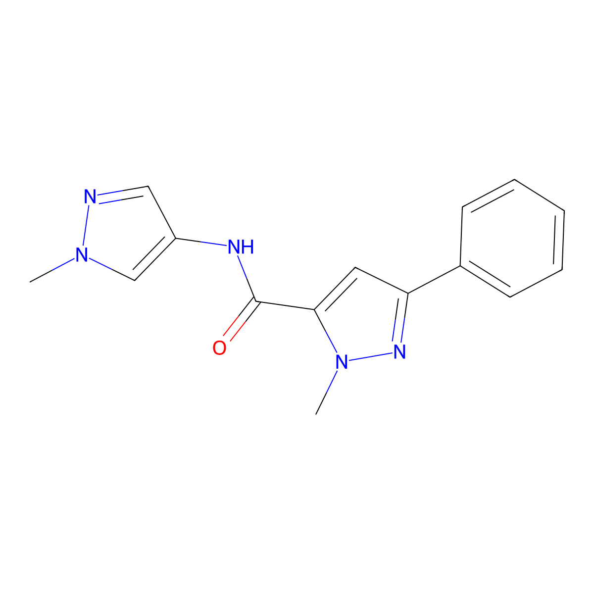 1-methyl-N-(1-methyl-1H-pyrazol-4-yl)-3-phenyl-1H-pyrazole-5-carboxamide molecular structure, CAS 1401593-86-9