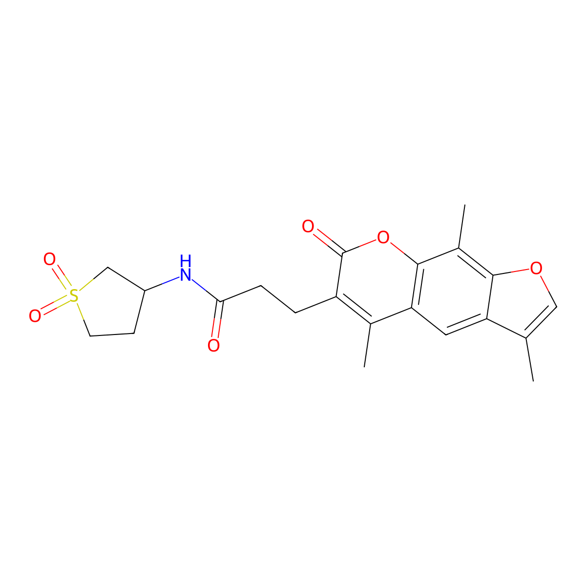 N-(1,1-dioxidotetrahydrothiophen-3-yl)-3-(3,5,9-trimethyl-7-oxo-7H-furo[3,2-g]chromen-6-yl)propanamide molecular structure, CAS 1401593-96-1