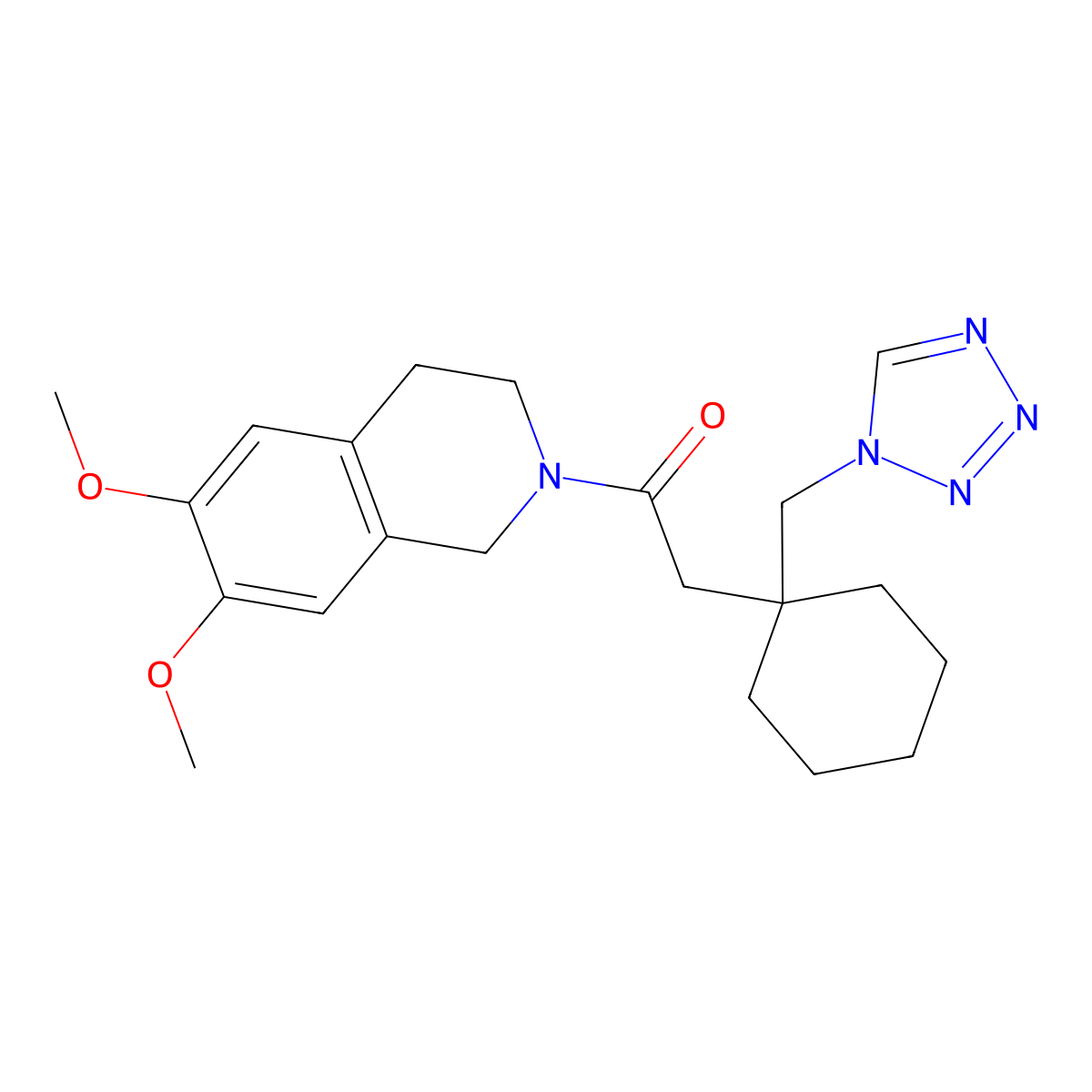 1-(6,7-dimethoxy-3,4-dihydroisoquinolin-2(1H)-yl)-2-[1-(1H-tetrazol-1-ylmethyl)cyclohexyl]ethanone molecular structure, CAS 1401593-98-3