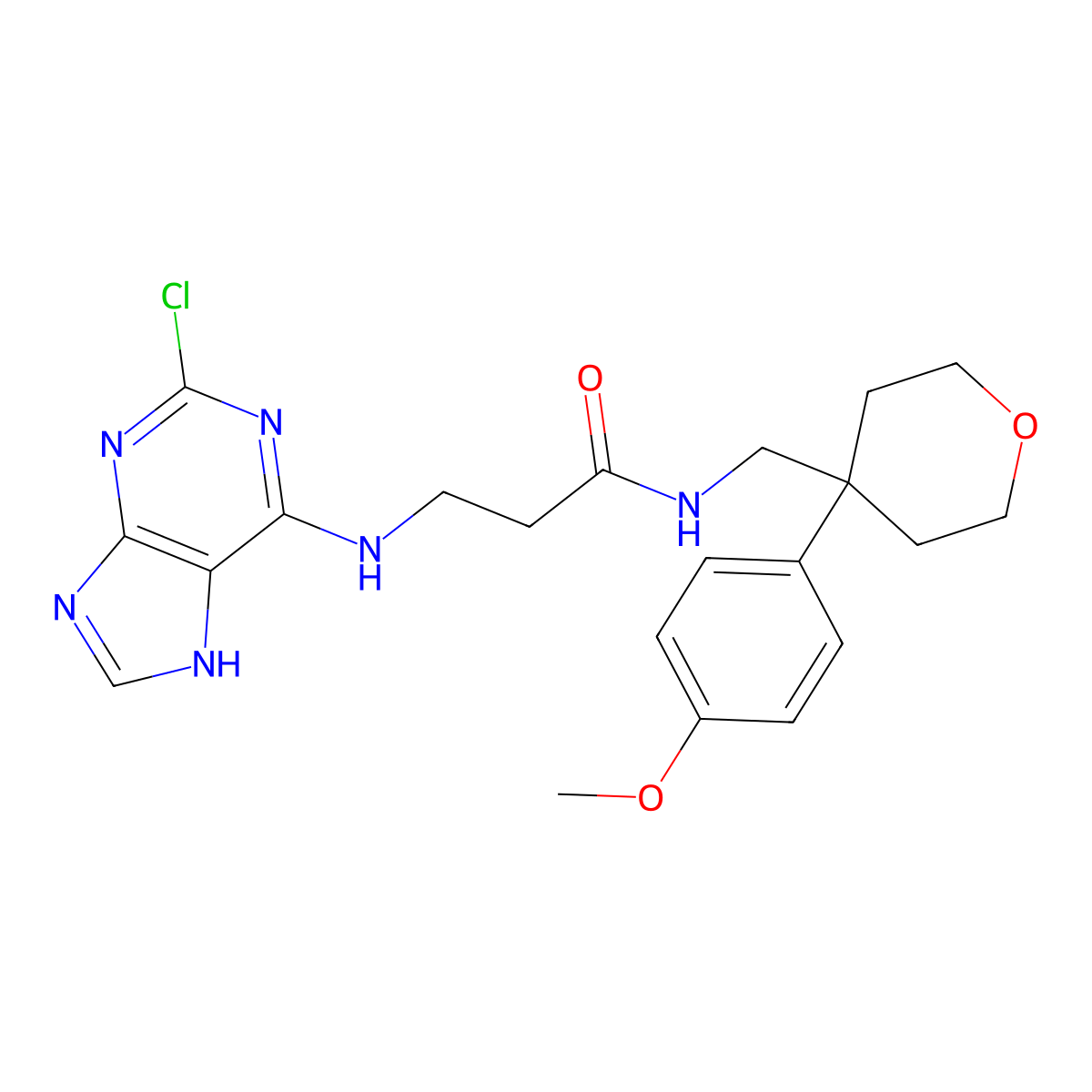 N~3~-(2-chloro-9H-purin-6-yl)-N-{[4-(4-methoxyphenyl)tetrahydro-2H-pyran-4-yl]methyl}-beta-alaninamide molecular structure, CAS 1401593-99-4
