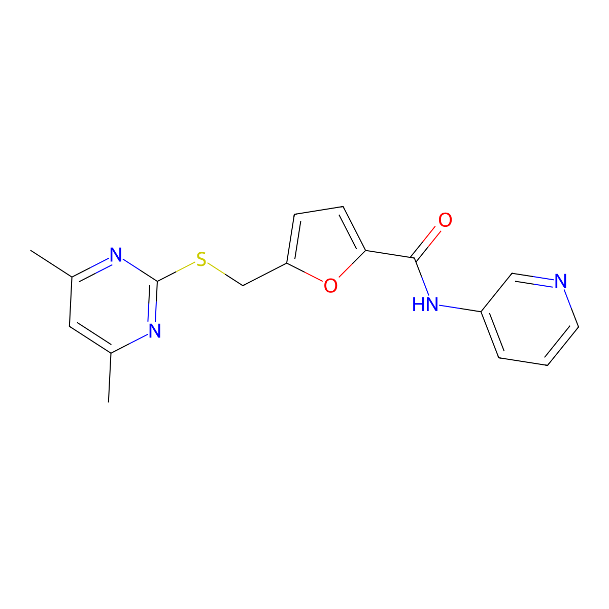 5-{[(4,6-dimethylpyrimidin-2-yl)sulfanyl]methyl}-N-(pyridin-3-yl)furan-2-carboxamide molecular structure, CAS 1401594-03-3