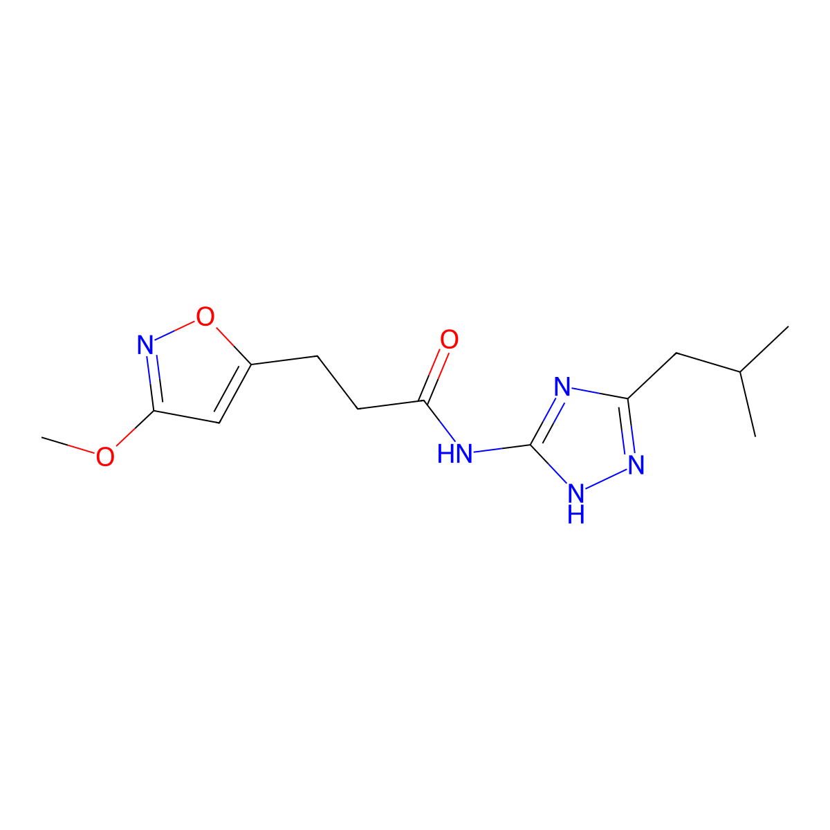 3-(3-methoxy-1,2-oxazol-5-yl)-N-[3-(2-methylpropyl)-1H-1,2,4-triazol-5-yl]propanamide molecular structure, CAS 1401594-12-4