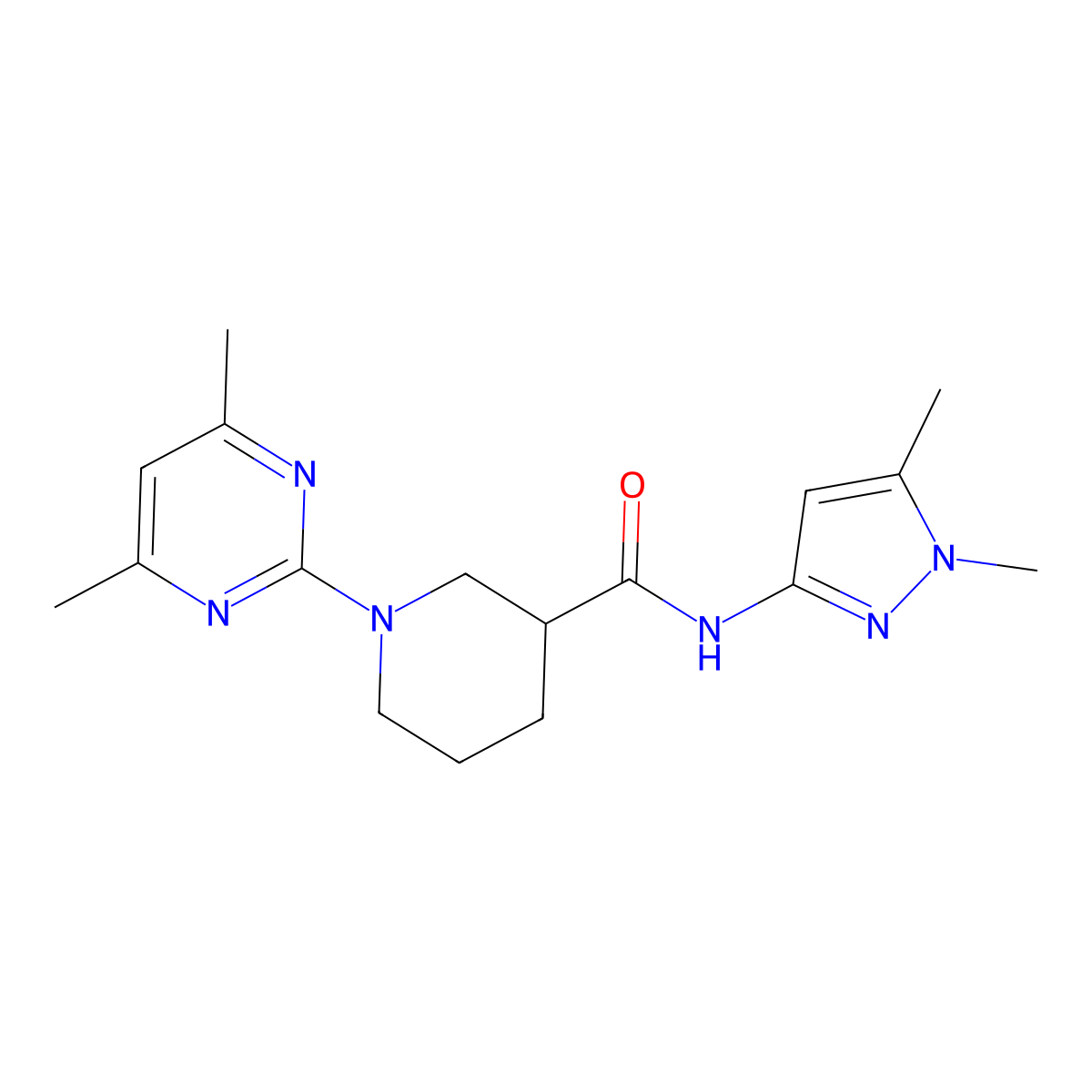 N-(1,5-dimethyl-1H-pyrazol-3-yl)-1-(4,6-dimethylpyrimidin-2-yl)piperidine-3-carboxamide molecular structure, CAS 1401594-15-7