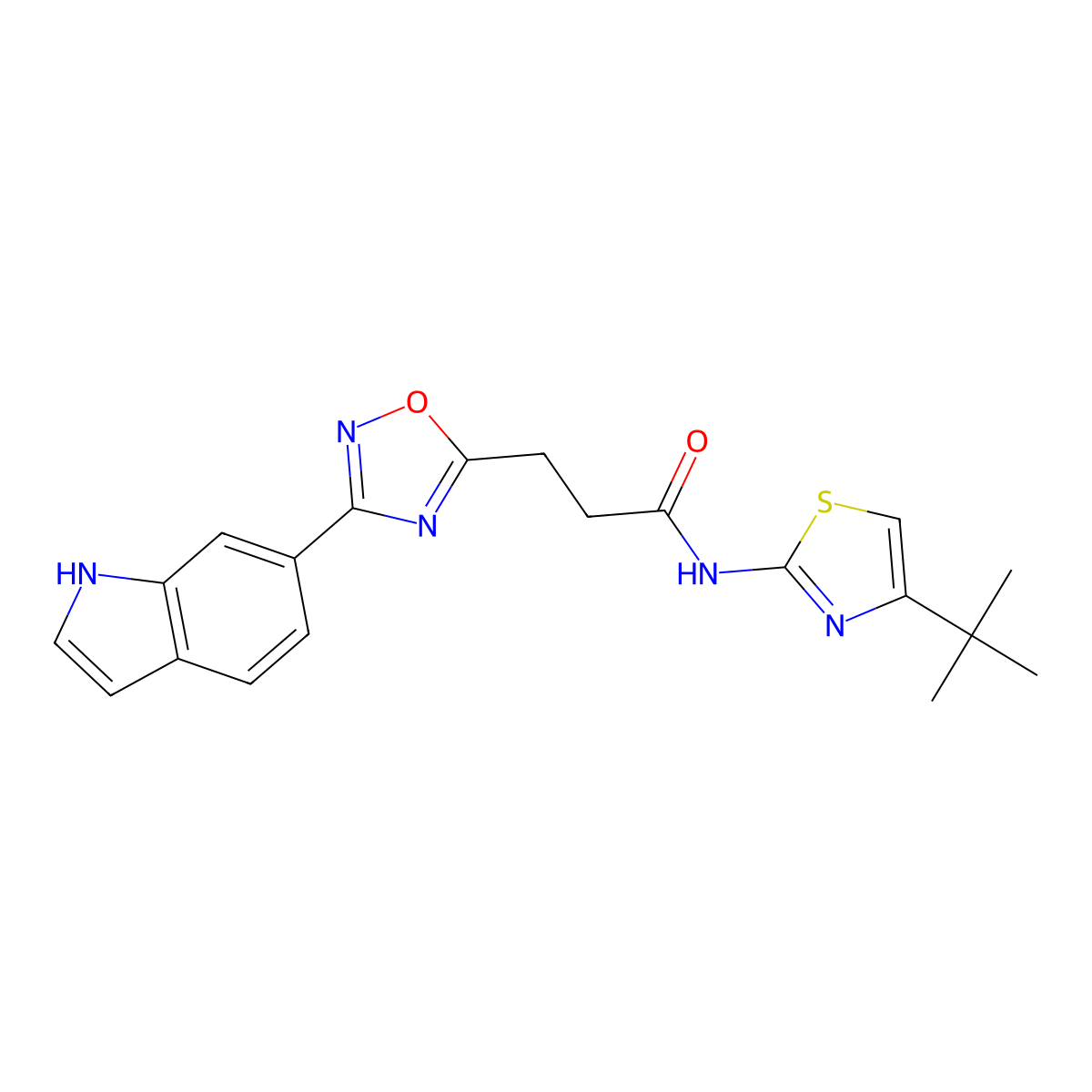 3-(3-(1H-indol-6-yl)-1,2,4-oxadiazol-5-yl)-N-(4-(tert-butyl)thiazol-2-yl)propanamide molecular structure, CAS 1401594-21-5
