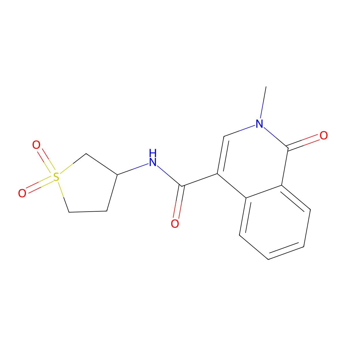 N-(1,1-dioxidotetrahydrothiophen-3-yl)-2-methyl-1-oxo-1,2-dihydroisoquinoline-4-carboxamide molecular structure, CAS 1401594-23-7